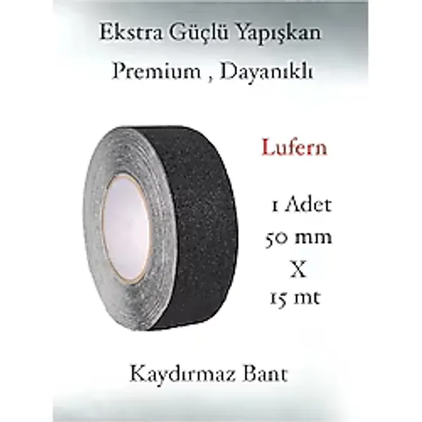 Premium 50mm x 15mt Siyah Kaydırmaz Bant Yapışkanlı Merdiven Basamak Zemin Güçlü Tutunabilen Halı