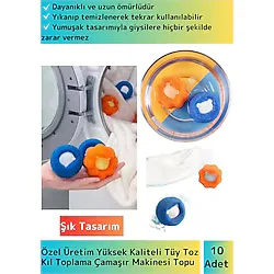 Premium Çamaşır Makinesi Tüy Toz Kıl Toplama Topu Temizlenebilir&Tekrar Kullanılabilir 10 Adet