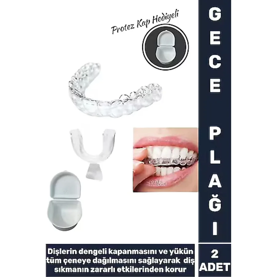 Premium Diş Çene Sıkma Gıcırdatma Bruksizm Önleme Gece Plağı Uyku Aparatı Protez Kap Hediyeli 2 Adet