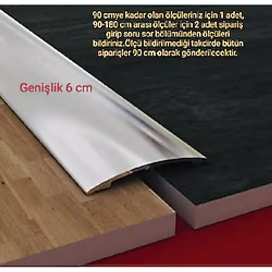 Premium Geniş Alüminyum 6 cm Kapı Eşik Profili, Parke Çıtası, Kapı Eşiği, Mat Gümüş Gri 90 cm