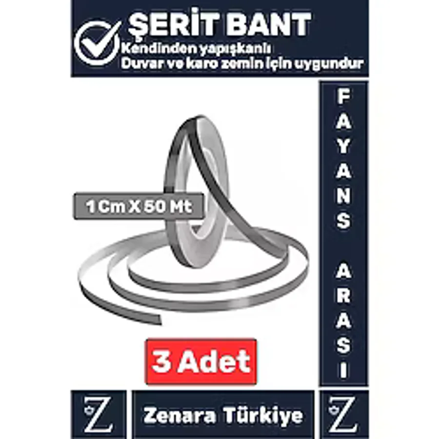 Premium Güçlü Kendinden Yapışkanlı Su Geçirmez Fayans Arası Şerit Derz Bant 1 Cm X 50 Metre 3 Adet