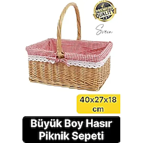 Premium Kamp Piknik Sepeti Yıkanabilir Astar Rattan Yiyecek Rustik Hasır Dokuma Dekoratif Outdoor