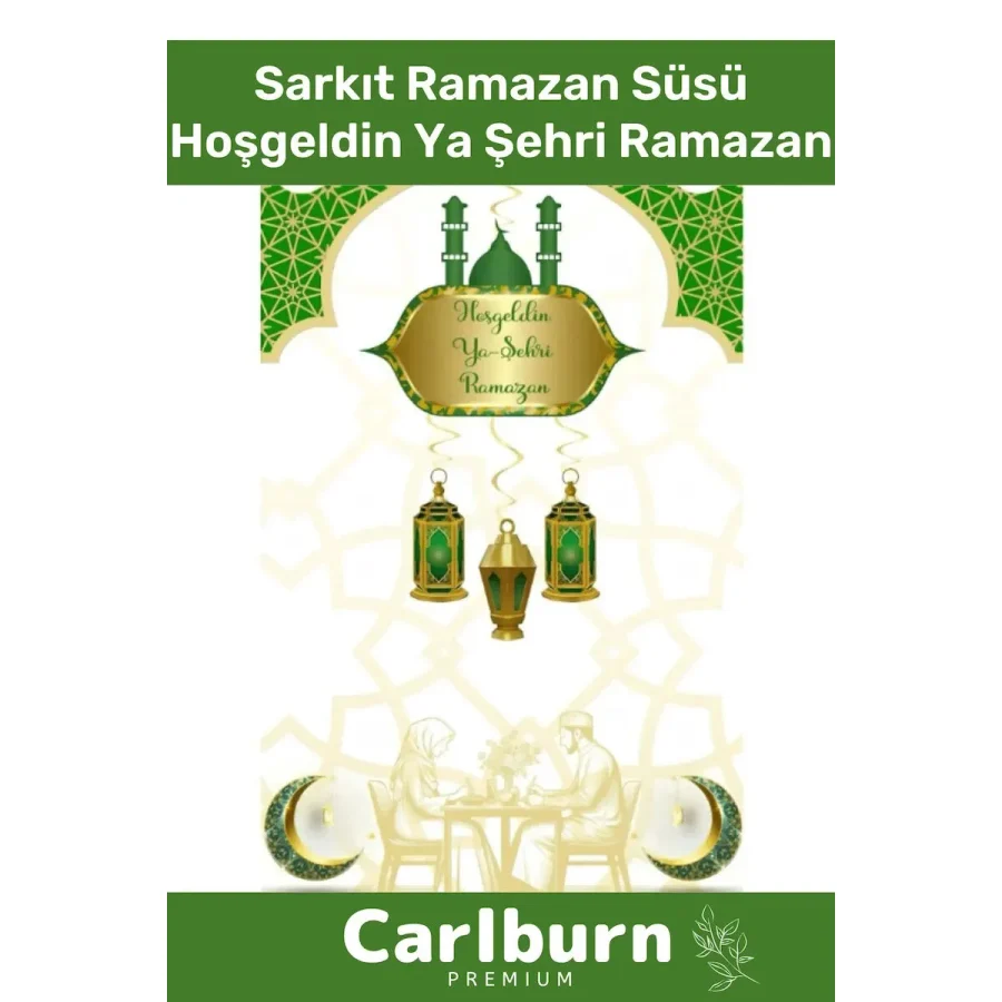 Premium Osmanlı Motifli Manevi 4 Parça Motifli Sarkıt Ramazan Süsü Yeşil Hoşgeldin Ya Şehri Ramazan
