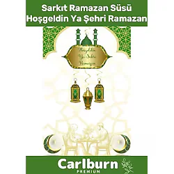 Premium Osmanlı Motifli Manevi 4 Parça Motifli Sarkıt Ramazan Süsü Yeşil Hoşgeldin Ya Şehri Ramazan