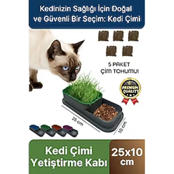 Premium Seri Hidroponik Topraksız Doğal 5 Adet Tohum Hediyeli Kedi Çimi Yetiştirme Kabı 25 x 10 cm