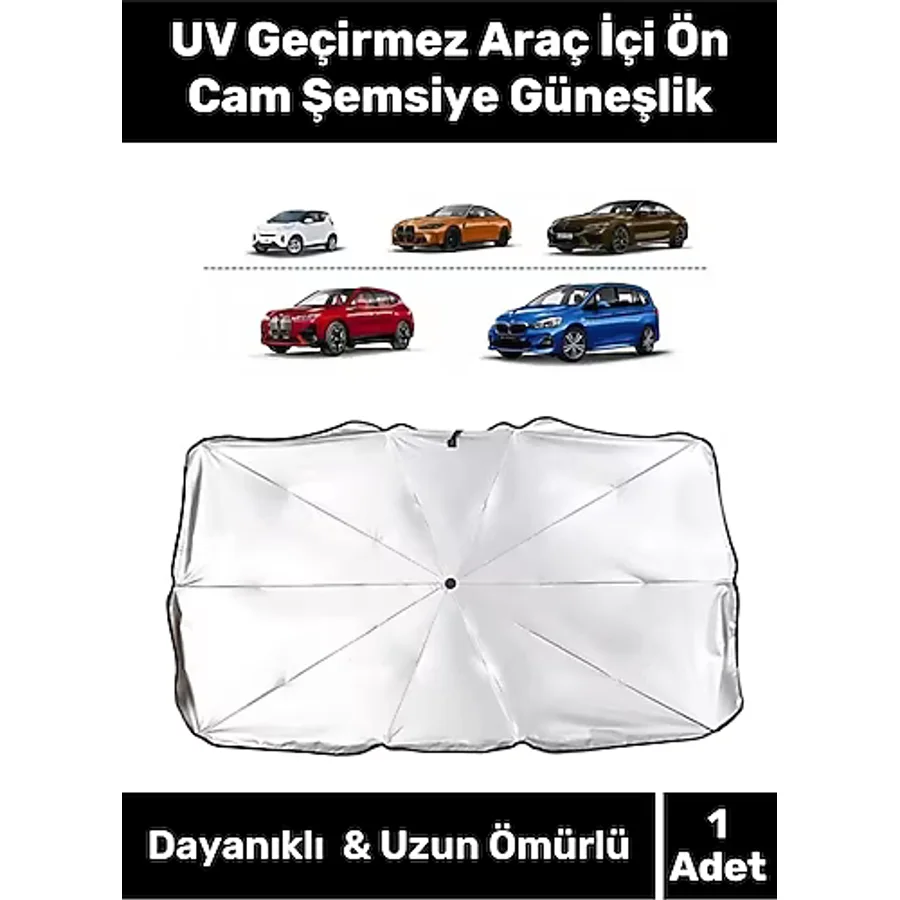 Premium Seri Titanyum Gümüş Kaplama Uv Geçirmez Güçlü Dayanıklı Araç İçi Ön Cam Şemsiye Güneşlik