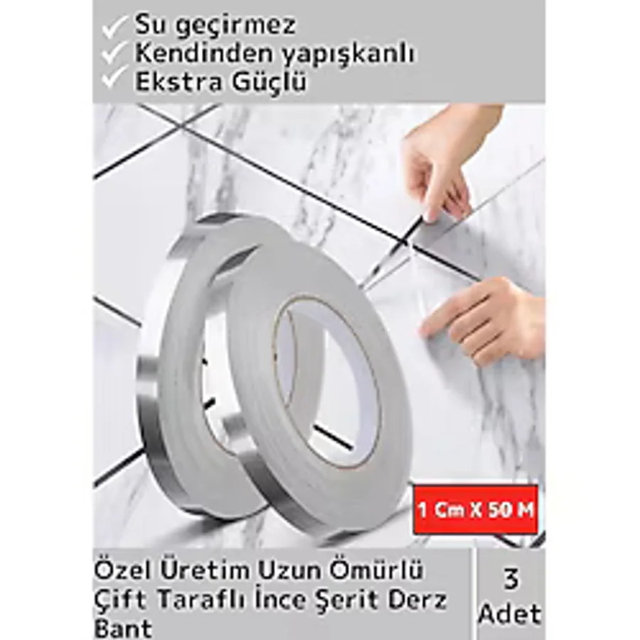 Premium Seri Uzun Ömürlü Ekstra Güçlü Su Geçirmez Fayans Arası Şerif Derz Bant 1 Cm X 50 Metre 3 Adt
