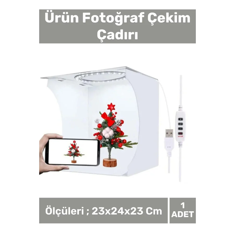 Premium Üretim Beyaz Led Işıklı Portatif Taşınabilir 23x24x23 Cm Ürün Fotoğraf Çekim Çadırı