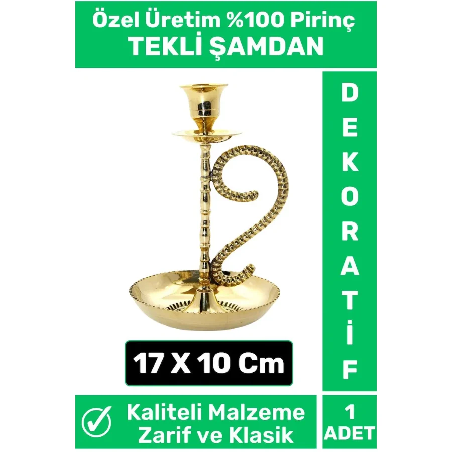 Premium Yüksek Kaliteli Dekoratif Şık Tasarım Hediyelik Biblo Mumluk %100 Pirinç TEKLİ ŞAMDAN