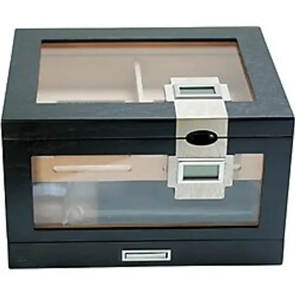 PremiumQuality Providencia Çift Nem Ölçerli Siyah Sedir Humidor Puro Kutusu