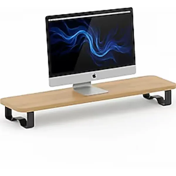 Prexua Upster Ahşap Monitör Standı - Ergonomik Monitör Yükseltici (Safir Meşe - Siyah Ayak, Large)
