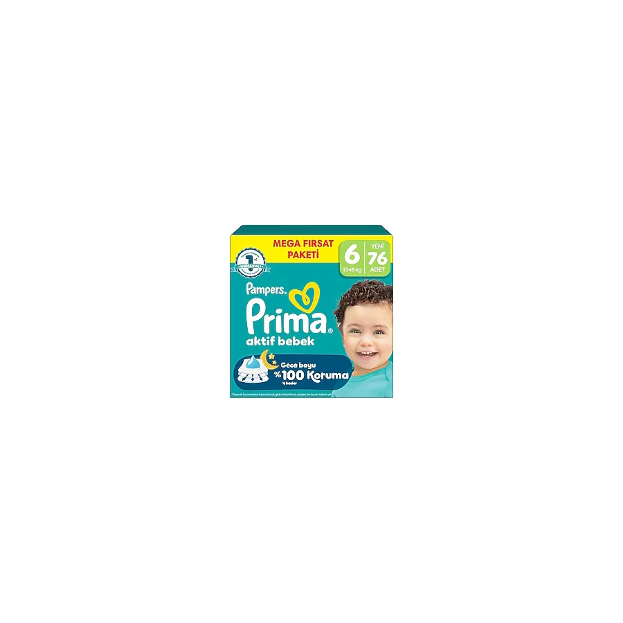 Prima Aktif 6 Numara Extra Large 76'lı Bebek Bezi