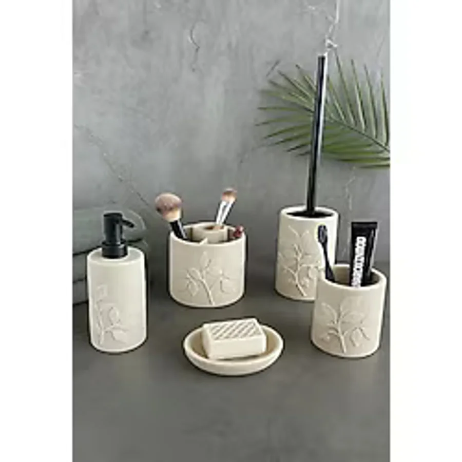 Primanova Leaf Banyo Seti 5 Parça - Bej