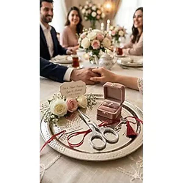 Prime Gümüş Renk Lüks Nişan ve Söz Tepsisi Makası - Tasarım Işlemeli Söz Makası - Paslanmaz Çelik Şık Kesim Söz/nişan Aksesuarı - 02Y-Yeşil - Option-1