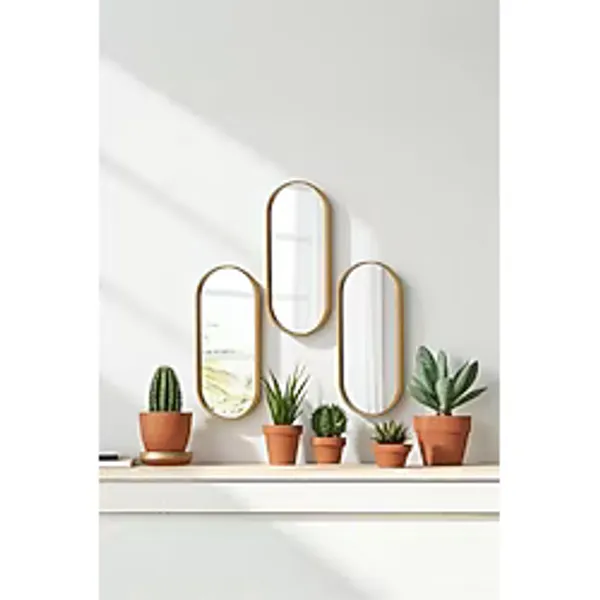 Prime Oval Aynalı Duvar Aksesuarı Sunumluk Ikramlık Kahve ve Çay Çok Amaçlı 3 Adet, Sarı