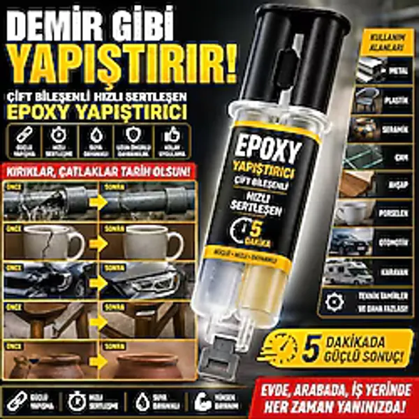 Primeaks Şırınga Tip Çift Bileşenli Epoksi Yapıştırıcı Güçlü Hızlı Sertleşen Metal Cam Seramik Tamir Tutkalı