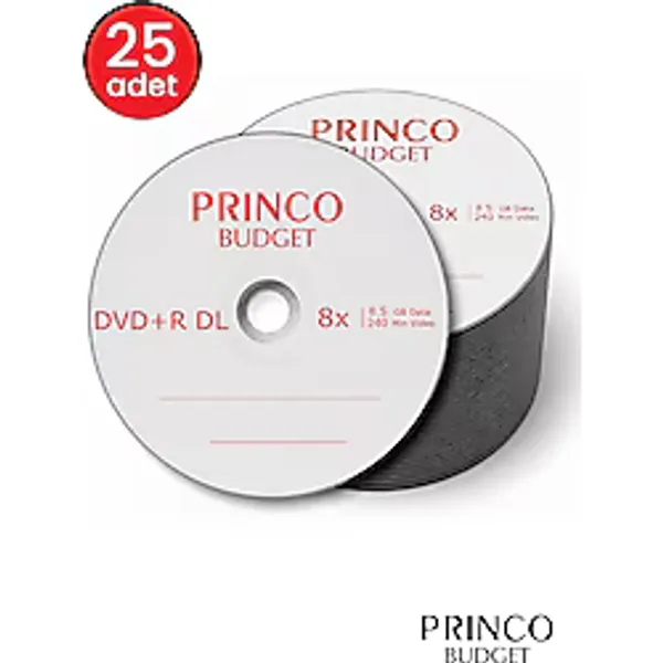 princo budget Yazdırılabilir Boş DVD+R DL Double Layer 8,5gb 8x 240 Dk DVD+R DL (25 Adet)