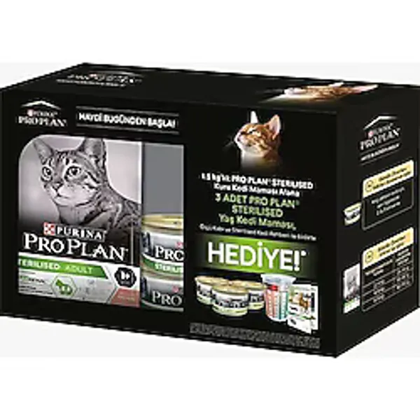 Pro Plan Kısırlaştırılmış Somonlu Kedi Maması 1.5 Kg+3 Adet Yaş Mama+Ölçü Kabı