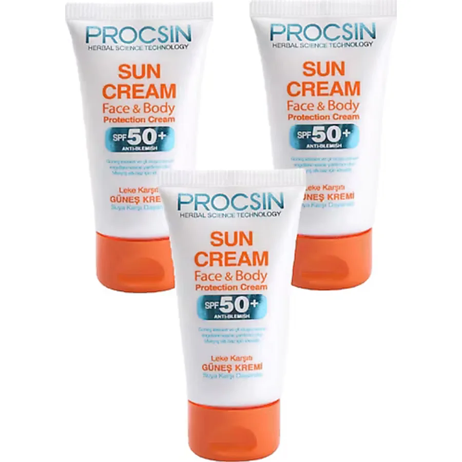 PROCSIN Güneş Kremi Üçlü Set Yüz & Vücut SPF 50+ Leke Karşıtı Uva-Uvb Filtreli Koruyucu Güneş Kremi (3 Adet)