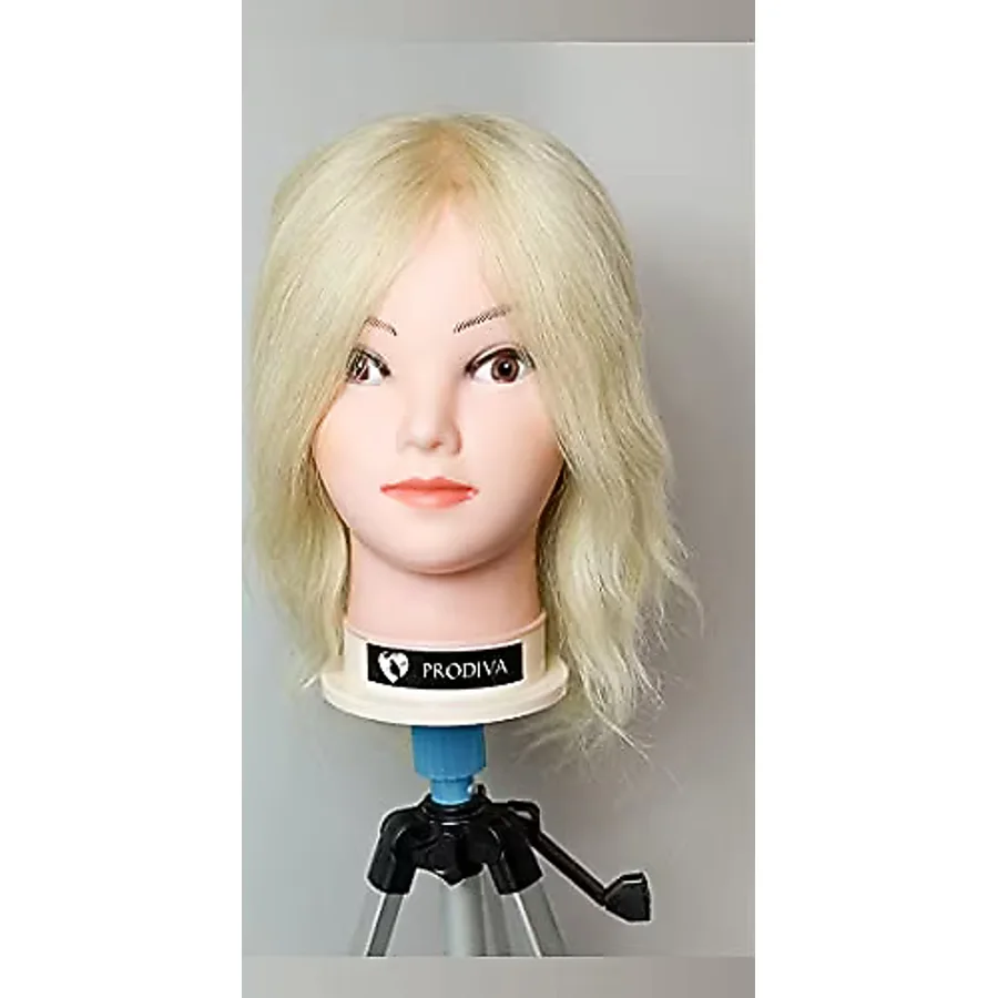 PRODİVA KUAFÖR EĞİTİM MANKENİ GERÇEK SAÇ - KUAFÖR EĞİTİM PUPPETİ - 30CM PLATİN SAÇ- KESİM İÇİN