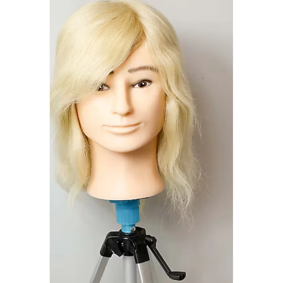 Prodiva Kuaför Eğitim Mankeni Gerçek Saç - Kuaför Eğitim Puppeti - Erkek Platin-30 Cm