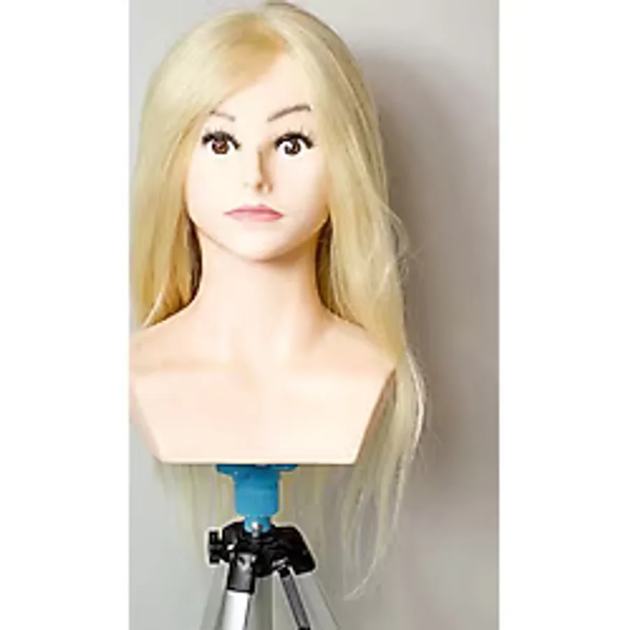 Prodiva Kuaför Eğitim Mankeni Omuzlu - Gerçek Saç - Kuaför Eğitim Puppeti - Standart Platin 50 Cm