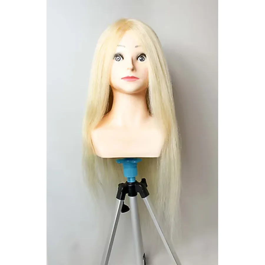 PRODİVA KUAFÖR EĞİTİM MANKENİ OMUZLU GERÇEK SAÇ - KUAFÖR EĞİTİM PUPPETİ - SUPER PLATİN 65-70CM