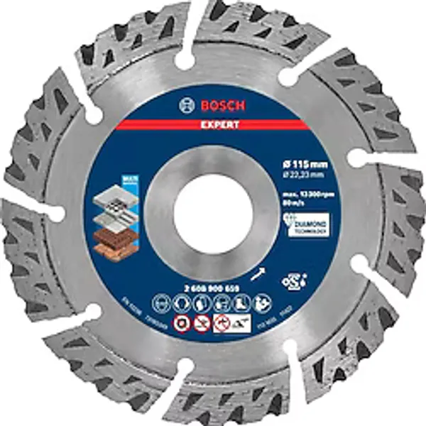 Professional 1x Expert Multimaterial Elmas Kesme Diskleri (Beton, Donatılı Beton, Tuğla, Yumuşak Taş, Ø 115 Mm, Aksesuar Küçük Avuç Taşlama Makinesi)