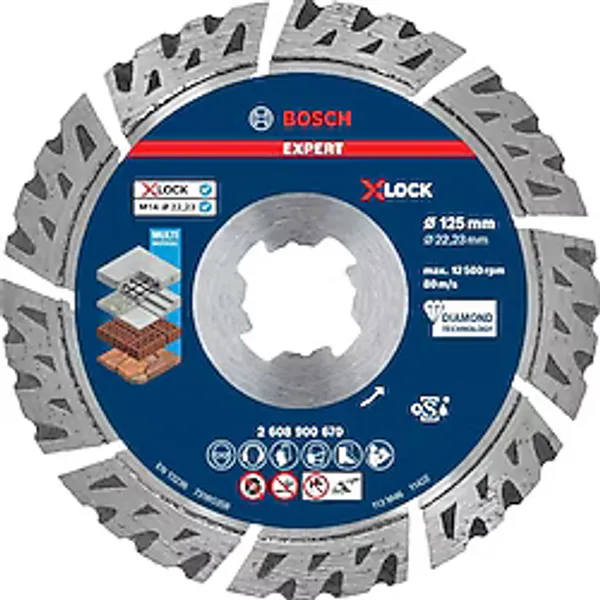 Professional 1x Expert Multimaterial X-Lock Elmas Kesme Diskleri (Beton, Donatılı Beton, Tuğla, Yumuşak Taş, Ø 125 Mm, Aksesuar Küçük Avuç Taşlama Makinesi)