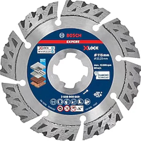 Professional 1x Expert Multimaterial X-Lock Elmas Kesme Diskleri (Beton, Donatılı Beton, Tuğla, Yumuşak Taş, Ø 115 Mm, Aksesuar Küçük Avuç Taşlama Makinesi)