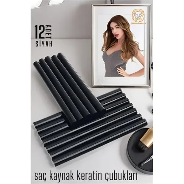 Professional Saç Kaynak Keratin Çubuğu, 12 Adet Siyah Güçlü Yapıştırıcı Keratin Kaynak Çubukları 720