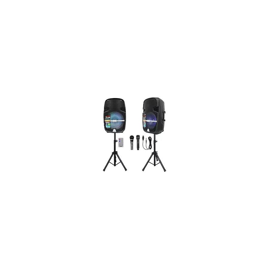 Profesyonel Aktif/Pasif Ayaklı Kabin Hoparlör Seti 900W Bluetooth Şarjlı Işıklı Part Box +2 Mikrofon