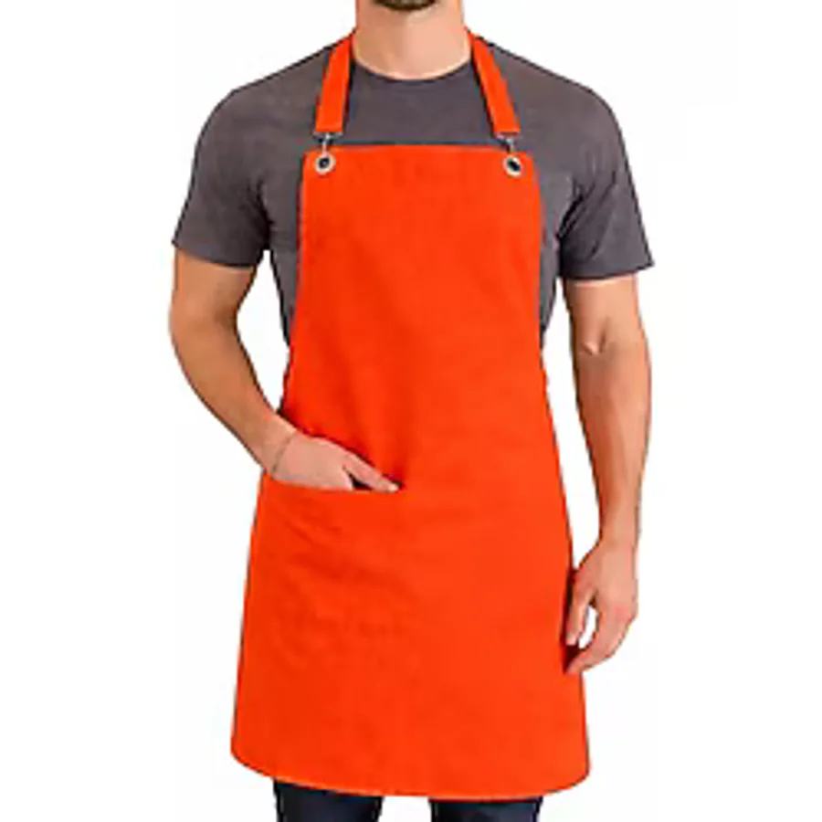 Profesyonel Mutfak Önlüğü,Cepli Ayarlanabilir Askılı belden bağlamalı/Unisex/Kadın/Erkek/Aşçı/Barista/Garson/Restoran/Cafe ve Ev Kullanımı için ideal -Su itici Dayanıklı Kumaş,70x80 cm (Turuncu)