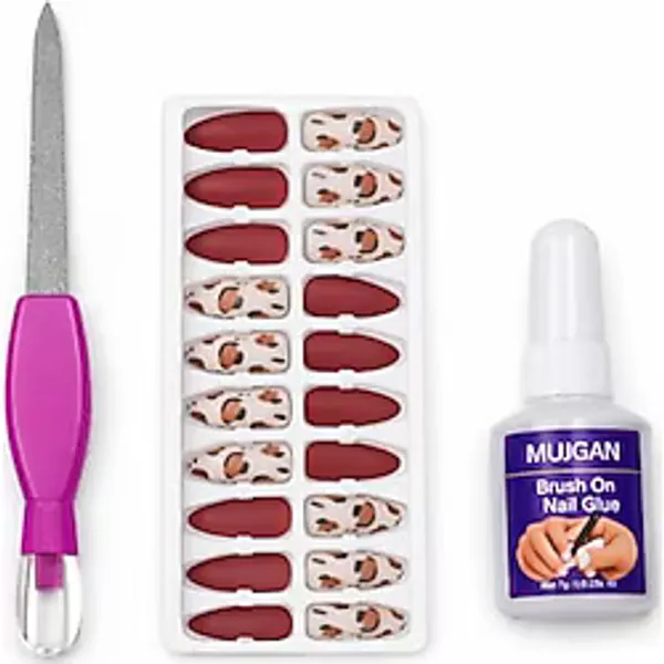 Profesyonel Takma Tırnak Kit Yapıştırıcılı Press On Nail Set Kolay Tak Çıkar Dayanıklı Manikür Aksesuarı,Tam Set Takma Tırnak Manikür Kiti Yapıştırıcı Ve Törpülü Hazır Tırnak Seti Ev (Kırmızı-Beyaz)