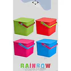 Proff Rainbow Kare Kapaklı Kulplu Piknik Sepeti Düzenleyici 1 Adet Kare Kova Pembe