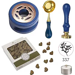 ProFisher Davetiye Mum Mühürü Uygulama Seti Lacivert Renk 337 Zeytin Dalı