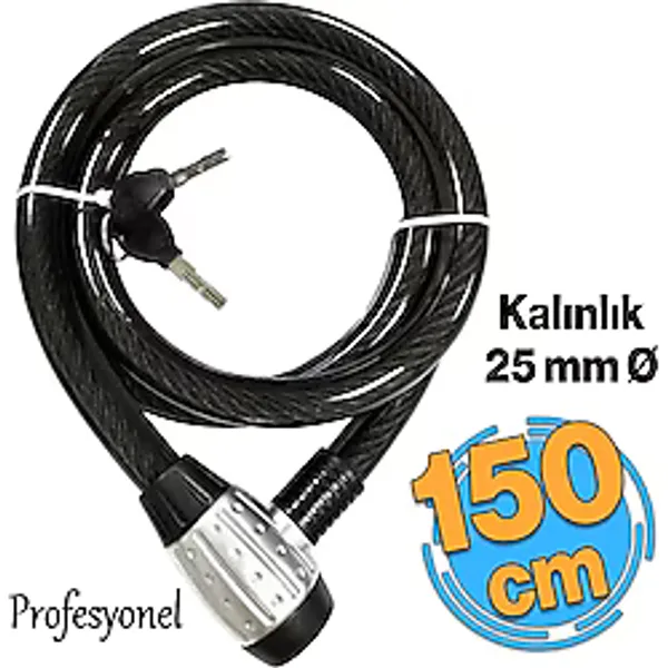 Profosyenel Motosiklet Bisiklet Halat Zinciri Hırsız Kilidi 150 Cm Çelik Kilit Çap 25 Mm Ø 1 Adet