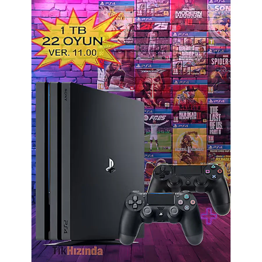 ProGameX SONY Playstation 4 Pro 1 Tb + 2 KOL - 20 Dijital Oyun Versiyon:11,00 Kırık Model