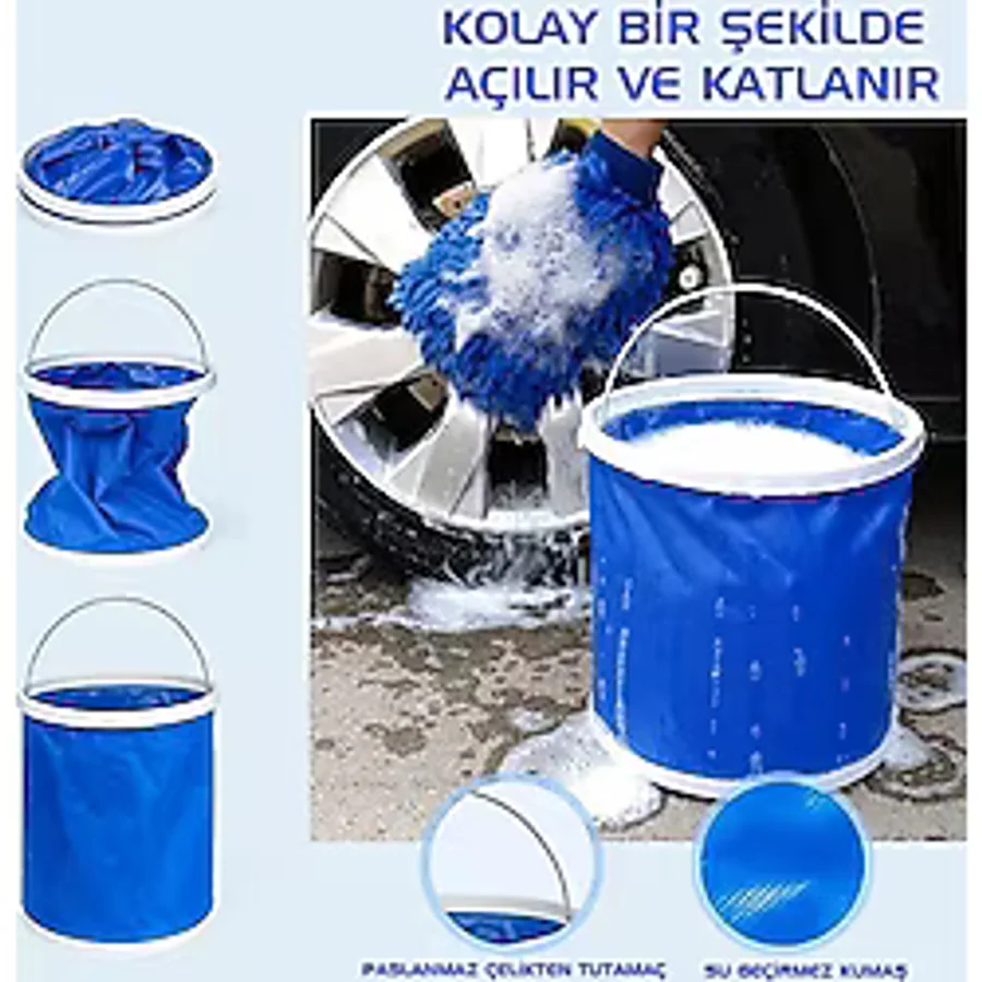 Protackle Katlanabilir Araç Yıkama Kovası 9 Lt Mavi