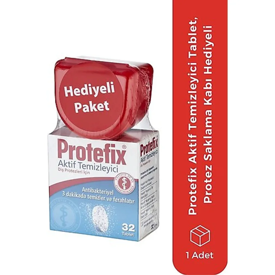 Protefix Aktif Temizleyici Diş Protezleri İçin 32 Tablet Protez Kabı Hediyeli