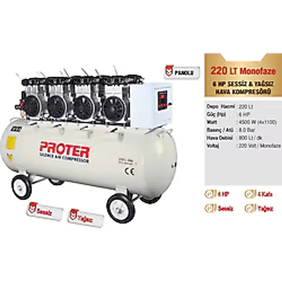 Proter 220 Lt 6 Hp Sessiz&yağsız Hava Kompresörü