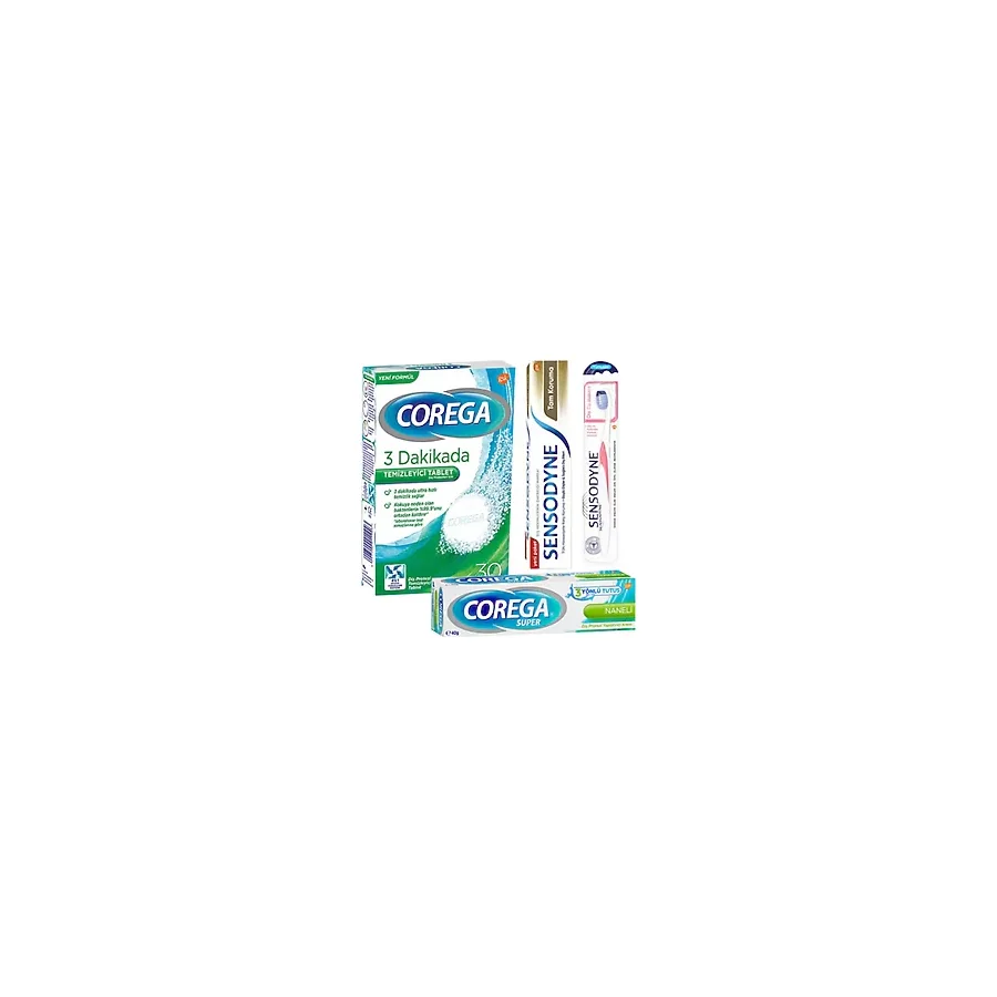Protez Temizleyici Tablet 30 Naneli Krem Sensodyne Tam Koruma Diş Macunu 50ml Diş Fırça Soft