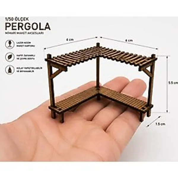 Proton 1/50 Ölçek Mimari Maket Pergola çardak Lazer Kesim Hobi Diaroma Aksesuarı Tefriş Elemanı