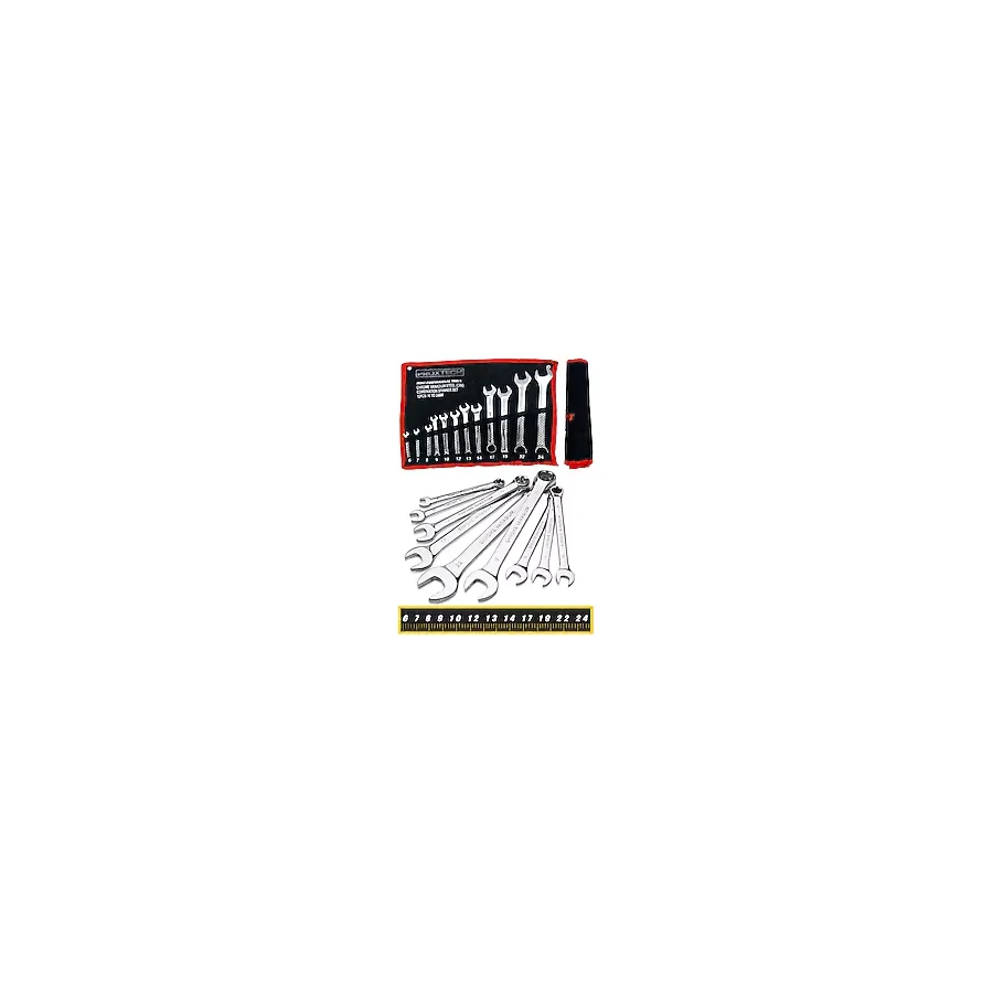 Proxtech Çantalı Profesyonel Güçlü Sağlam Chrome Vanadium Çelik 12 Parça Kombine Açık Ağız-Yıldız Anahtar Takım Seti 6-24 mm - Gri