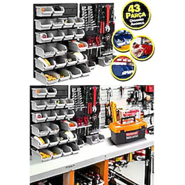 Proxtech Her Şey Elinizin Altında Duvar Alet Paneli 43 Parça Hırdavat Duvar Panel Set Avadanlık