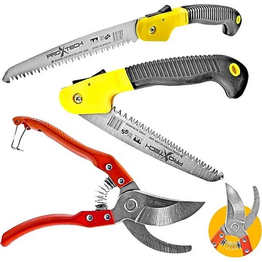 Proxtech Katlanabilir Emniyetli Cep Bahçe Budama Testeresi 180 mm dal Budama Makası 2li Set