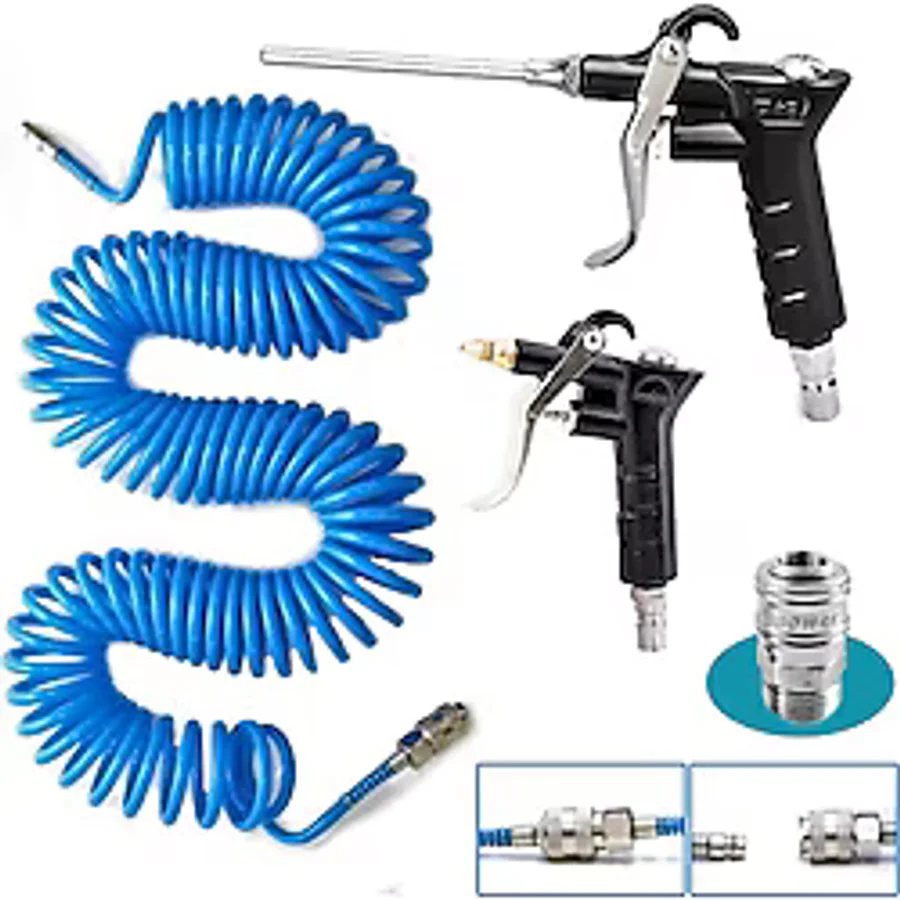 PROXTECH Kompresör Spiral Hava Hortumu 8 mm 15 mt Hava Jakı Hava Tabancası Recor 3 PCS Seti