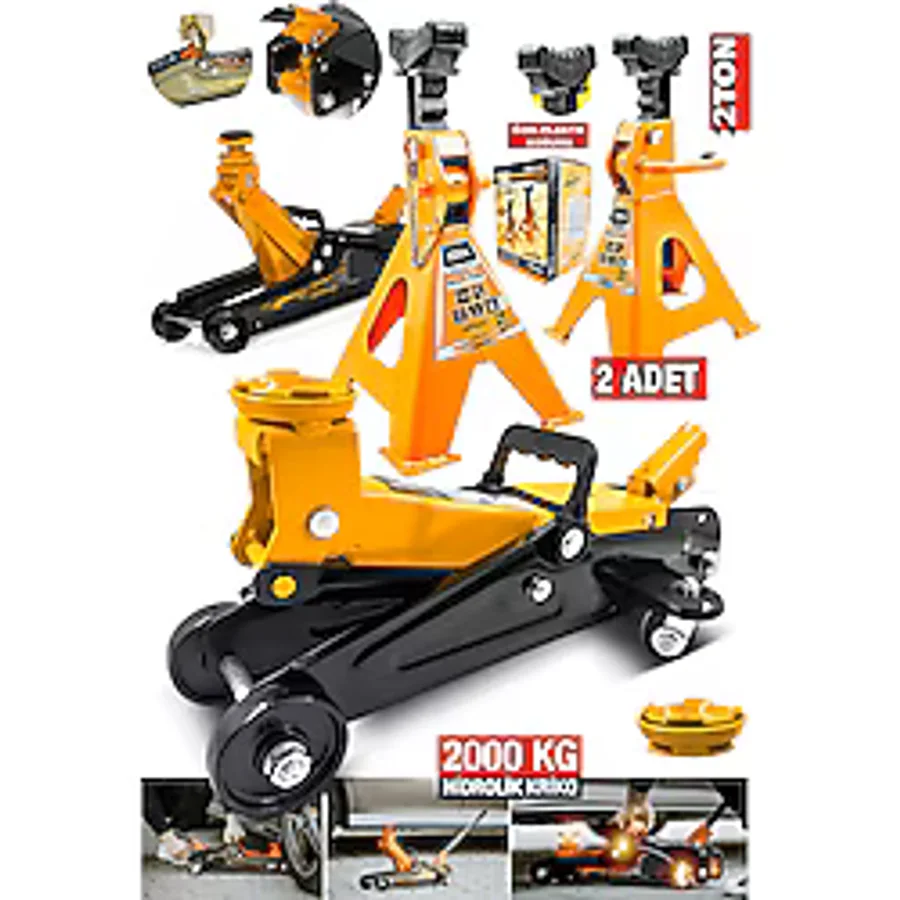PROXTECH ProSeri Kaymaz 2000KG/2Ton Tekerlekli Arabalı Kriko + 2000KG/2Ton Sehpa Tip Kriko Standı Garaj Kit