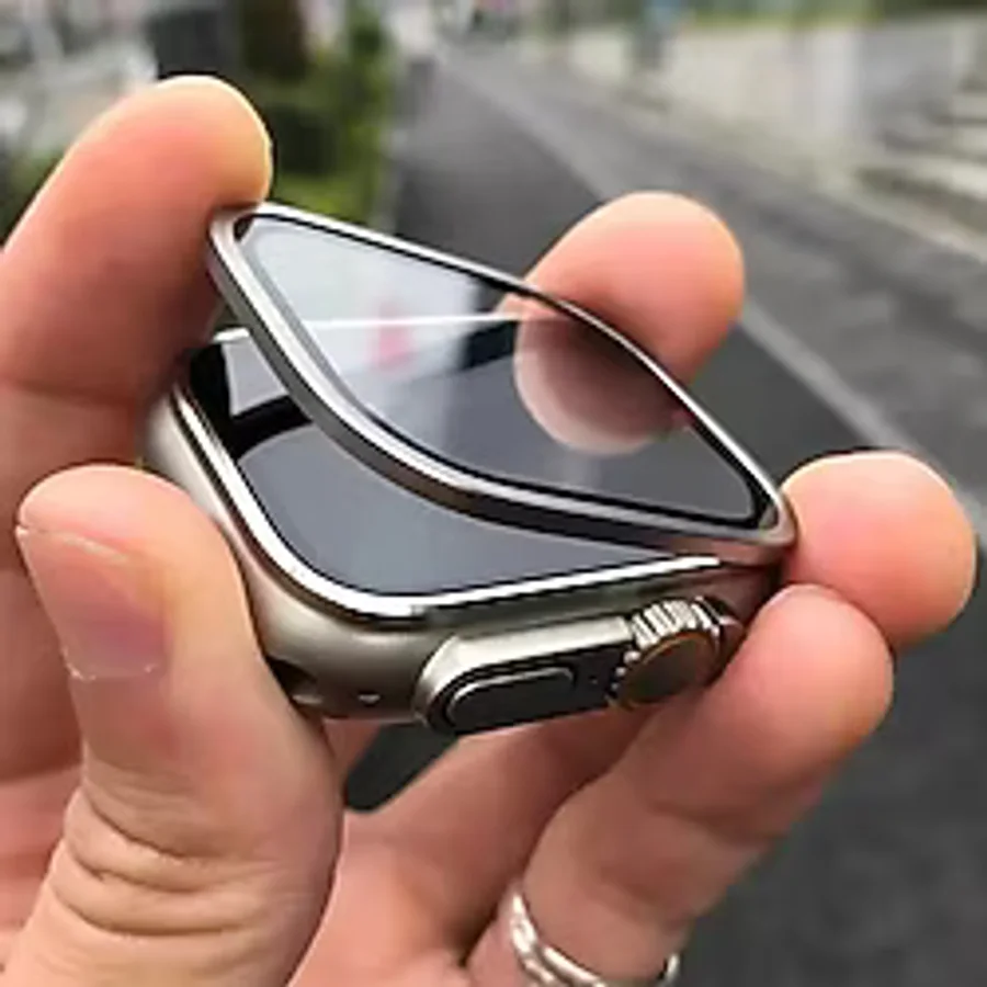 PSGT Apple Watch Metal Tampon+Tamperli Cam(Ultra 49mm) Ekran Koruyucu Anti-Scratch HD Tam Film