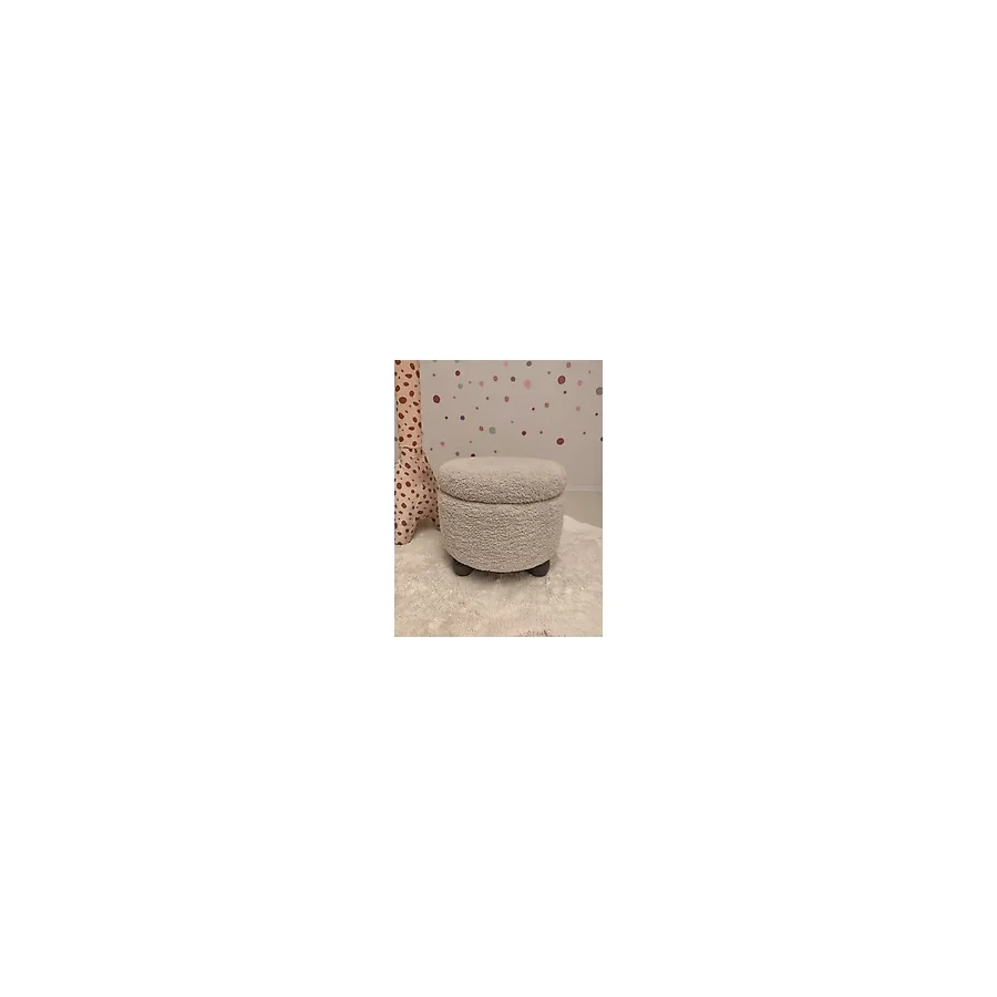 Puff Table Hazine, Ahşap Top Ayaklı Çocuk Pufu, Oyuncak Sepeti, Teddy Kumaş 42 cm Antrasit Ayak - Krem